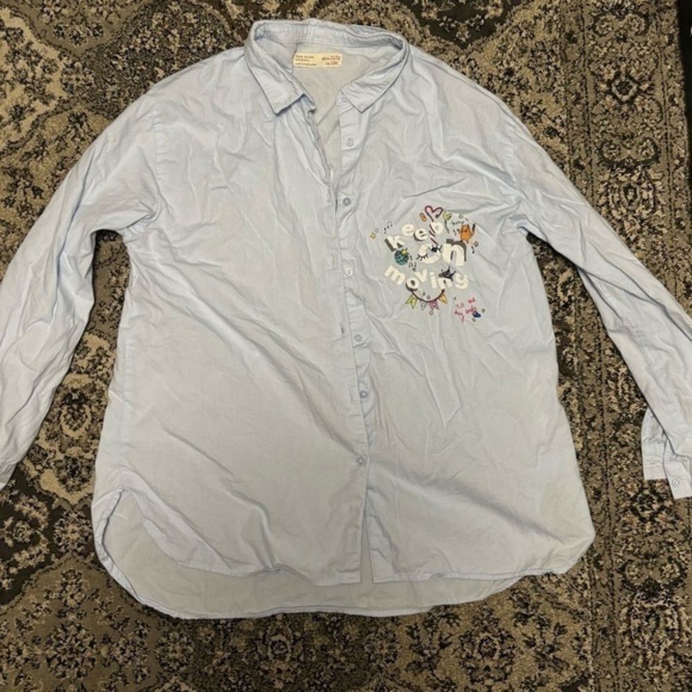 Zara girls 11/12 light blue button up shirt